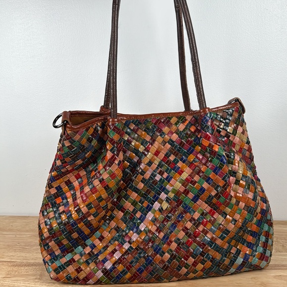Ameri Leather Mosaic Woven Multi-Color Leather Bag - Picture 2 of 16